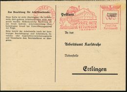 ETTLINGEN (BADEN)/ FRITZ HETZ/ Kettenfabrik.. 1940 (1.11.) Dekorat. AFS = Reifen Mit Schneekette (u. Fabrik) Klar Gest.  - Automobili