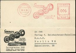 KÖNIGSWINTER/ Lemmerz.. 1939 (31.5.) Dekorat. AFS = 4 PKW- U. Sportwagen-Felgen , Sehr Dekorative, Motivgl. Firmen-Rekla - Automobili