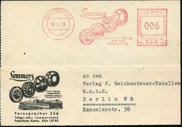 KÖNIGSWINTER/ Lemmerz.. 1939 (31.5.) Dekorat. AFS = 4 PKW- U. Sportwagen-Felgen , Sehr Dekorative, Motivgl. Firmen-Rekla - Cars