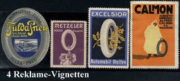DEUTSCHES REICH 1910/14 4 Verschiedene Reifen-Reklame-Vignetten Von 4 Verschiedenen Firmen (PKW-Reifen) Meist Orig. G. ( - Automobili