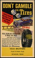 U.S.A. 1936 (15.6.) Reklame-PP 1 C. Jefferson, Grün: DON'T GAMBLE ON Tires.. KECK BROTHERS..SEYMOUR TEXAS (2 Würfel, Aut - Coches