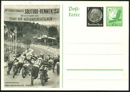 Stuttgart-Glemseck 1937 (Mai) PP 1 Pf. Hindenbg. + 5 Pf. Adler: JNTERNAT. SOLITUDE-RENNEN.. = Start Der Motorräder U. St - Motos