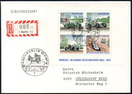 1 BERLIN 12/ 50 JAHRE AVUS-RENNEN.. 1971 (27.8.) SSt = Renn-Motorrad Mit Seitenwagen 2x Auf Avus-Block, EF + ET-SSt.: 1  - Motos