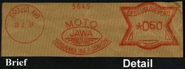 TSCHECHOSLOWAKEI 1937 (22.2.) AFS: PRAHA 66/MOTO/ J A W A .. (Firmen-Logo) = Hersteller Von Gebrauchs-, Renn- U. Militär - Motorfietsen