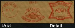 TSCHECHOSLOWAKEI 1937 (22.2.) AFS: PRAHA 66/MOTO/ J A W A .. (Firmen-Logo) = Hersteller Von Gebrauchs-, Renn- U. Militär - Motorbikes