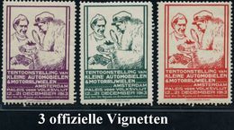 NIEDERLANDE 1913 (Dez.) 3 Verschiedene Reklame-Vignetten:  TENTOONSTELLING VAN KLEINE AUTOMOBIELEN & MOTORRIJWIELEN AMST - Voitures