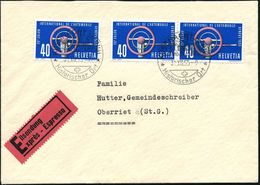 SCHWEIZ 1955 (31.12.) 40 C. "Internat. Autosalon Genf", Reine MeF: Paar U. Einzelstück (3 Stück), Klar Gest. Inl.-Eil-Br - Automobili