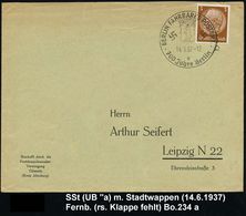 BERLIN FAHRBARES POSTAMT/ A/ 700 Jahre Berlin 1937 (14.8.) SSt (Stadtwappen, 2 Hakenkreuze) Inl.-Brief (rs. Klappe Fehlt - Automobili