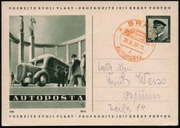 TSCHECHOSLOWAKEI 1937 (28.10.) Orange SSt.: BRNO/d/AUTOPOSTA (= Mobiles PA) Motivgleiche BiP 50 H. Masaryk, Grün: AUTOPO - Automobili