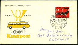 (13b) BAD TÖLZ/ 50 JAHRE KRAFTPOST 1955 (1.6.) ET-SSt Auf EF 20 Pf. "50 Jahre Kraftpost" (Mi.211 FDC + 36.- EUR) Inl.-FD - Automobili