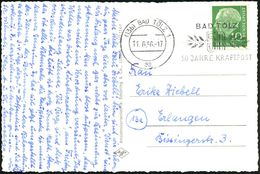 (13b) BAD TÖLZ 1/ Aa/ 50 JAHRE KRAFTPOST 1956 (11.6.) Seltener MWSt, Text Rechts (Lorbeer) Auf S/w.-Foto-Ak. (5 Ansichte - Auto's