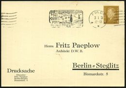 FULDA/ **b/ AUF!/ MIT/ KRAFT-/ POST/ IN DIE RHÖN 1931 (3.1.) Seltener MWSt + 6 Wellen = Omnibus (in Rhön-Landschaft) Auf - Automobili