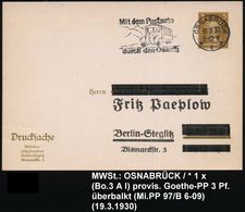 OSNABRÜCK/ *1x/ Mit Dem Postauto/ Durch Den Osning 1930 (19.3.) MWSt = Omnibus (vor Bergen) Auf PP 3 Pf. Goethe (F. Paep - Automobili
