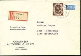 Koblenz 1954 (13.5.) Vordr.-Bf.: COBLENZER AUTOMOBIL-CLUB E.V. , EF 60 Pf. Posthorn + RZ: Koblenz 1, Inl.-R-Brief  (Mi.1 - Automobili