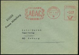 8 MÜNCHEN 22/ 60 JAHRE/ ADAC/ 1903 1963 (11.1) Jubil.-AFS (Lorbeer) Rs. Abs.-Vordr. (ADAC-Logo) Inl.-Brief (Dü.E-26) - M - Automobili