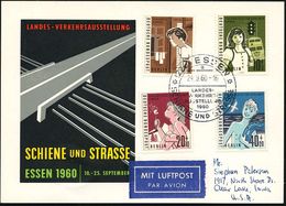 (22a) ESSEN/ A/ LANDES-/ VERKEHRS-/ AUSSTELLUNG/ SCHIENE U.STRASSE 1960 (24.9.) SSt Auf Ausstellungs-Sonder-Kt.: Autobah - Automobili