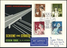 (22a) ESSEN/ A/ LANDES-/ VERKEHRS-/ AUSSTELLUNG/ SCHIENE U.STRASSE 1960 (24.9.) SSt Auf Ausstellungs-Sonder-Kt.: Autobah - Autos