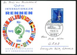 5489 NÜRBURGRING 1963 (3.8.) HWSt Ohne Text = Hauspostamt Auto-Rennstrecke (Formel I-Rennauto, Rennstrecke) , Klar Gest. - Automobili