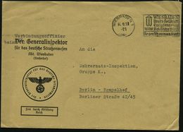 Wiesbaden 1938 (14.10.) Dienstbf.: Der Generalinspektor Für Das Deutsche Straßenwesen.. (Kaiserhof)/FdAR (NS-Adler) Wehr - Automobili