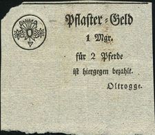 DEUTSCHES REICH 1850 (ca.) "Pflaster-Geld" 1 Mgr. Für 2 Pferde.. = Pferde-Maut-Zettel , Sign. Oltrogge (ca 7 X 8 Cm) - H - Voitures