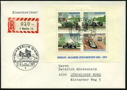 BERLIN 1971 (27.8.) Avus-Block, EF + ET-SSt.: 1 BERLIN 12/50 JAHRE AVUS-RENNEN.. (Beiwagen-Gespann) AVUS = Allg. Versuch - Automobili