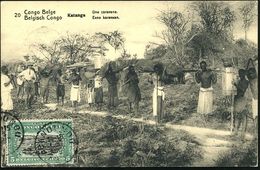 BELGISCH KONGO 1919 (19.8.) 5 C. BiP Palme, Hellgrün: Katanga, Une Caravane.. = Eigeborene Träger-Kolonne Auf Trampelpfa - Voitures