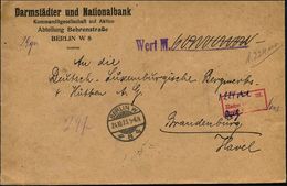 BERLIN W/ M8m 1923 (24.10.) 1K-Gitter + Roter Ra3: ...M./nachw. In/Berlin W.8 + Hs. "1224 Mill." + Hs. Wertangabe "60.00 - Sin Clasificación