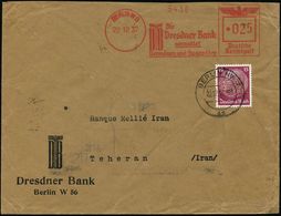 BERLIN W8/ DB/ Die/ Dresdner Bank/ Verwaltet/ Vermögen.. 1937 (22.12.) AFS 025 Pf. + 15 Pf.Hindenbg., Firmenlo-chung: "D - Zonder Classificatie