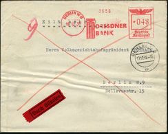 BERLIN W 8/ DB/ DRESDNER/ BANK 1938 (16.12.) AFS 048 Pf. (Monogr.-Logo) Orts-Eil-Bf. An Volkgerichtshofpräsident Thierac - Ohne Zuordnung