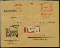 BREMEN/ 1/ Die Sparkasse/ In Bremen 1930 (29.12.) AFS 045 Pf. + Selbstbucher-RZ: Bremen 1/o O , Dekorat.-Reklame-Bf.: DE - Ohne Zuordnung