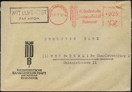 (20) HANNOVER 2/ NDB/ Niederdeutsche/ Bankgesellschaft 1951 (17.7.) AFS 025 Pf. (Wertrahmen Kriegsbedingt Etw. Abgenutzt - Ohne Zuordnung