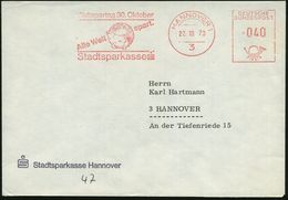 3 HANNOVER 1/ Weltspartag 30.Okt./ ..Stadtsparkasse 1973 (22.10.) Seltener AFS = Globus Als Sparschwein , Klar Gest. Ort - Zonder Classificatie