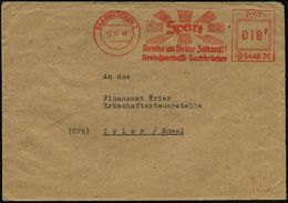 SAARLAND 1948 (12.10.) AFS Typ "POST SSAR" 018 F.: SAARBRÜCKEN 2/Spare/Denke An Deine Zukunft!/Kreissparkasse.. (Licht-S - Unclassified