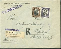 CHILE 1925 (Mai) Firmenbrief: BANCO DE CHILE Y ALEMANIA /SANTIAGO , Freimarken 30  C. U. 40 C. + Selbstbucher-RZ: B. C.  - Sin Clasificación