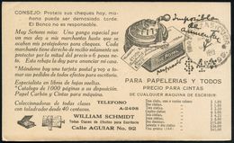 CUBA 1913 (10.5.) Reklame-PP 1 C. Schwarz: "THE ROYAL".. MAQUINA DE ESCRIBAR, Fa. William Schmidt, Havanna = Perfin-Masc - Ohne Zuordnung