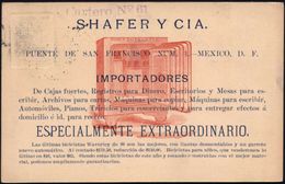 MEXICO 1899 (13.6.) Reklame-PP 1 C. Briefbote Im Kaktuswald, Grün: SHAFER Y CIA...Cajas Fuerte (= Geöffneter Safe ,Marke - Ohne Zuordnung