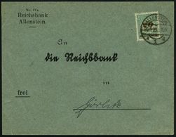 ALLENSTEIN/ *1a 1923 (20.11.) 1K-Steg Auf EF 20 Mia. , Klar Gest. Dienst-Fern-Bf.: Reichsbank Allenstein, 1.Tag Neuer Ta - Sin Clasificación