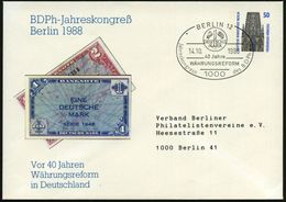 1000 BERLIN 12/ 40 Jahre/ WÄHRUNGSREFORM.. 1988 (14.10.) SSt = 1 Deutsche Mark Auf PU 50 Pf. Bauwerke: Währungsreform..  - Unclassified