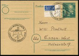 (13b) MÜNCHEN 2/ CHEMIKER TAGUNG 1949 (23.9.) SSt = Glaskolben (u. Münchner Kindl, Frauenkirche) Klar Auf Sonder-P 10 Pf - Scheikunde