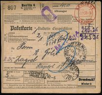 BERLIN N 4/ BEZAHLT 1937 (3.11.) 2K-Paket-FS + Selbstbucher-Paketzettel: Berlin 4/Dr.Laboschin AG/Berlin N65 + Div. TS , - Chimie