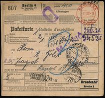 BERLIN N 4/ BEZAHLT 1937 (3.11.) 2K-Paket-FS + Selbstbucher-Paketzettel: Berlin 4/Dr.Laboschin AG/Berlin N65 + Div. TS , - Chemie