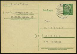(22c) LEVERKUSEN-BAYERWERK/ M 1957 (22.11.) 2K-Steg Mit UB "m" = Hauspostamt Bayer-Werk , Klar Gest. Inl.-P 10 Pf. Heuss - Scheikunde