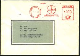 (22c) LEVERKUSEN-BAYERWERK/ BAYER/ ARZNEIMITTEL 1955 (8.5.) AFS Mit Postleitzahl = Hauspostamt , Rs. Abs.-Vordruck, Fern - Chimie