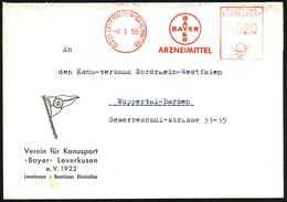 (22c) LEVERKUSEN-BAYERWERK/ BAYER/ ARZNEIMITTEL 1959 (8.1.) AFS = Hauspostamt, Dekorat. Vordr.-Bf.: Verein Für Kanusport - Chimie