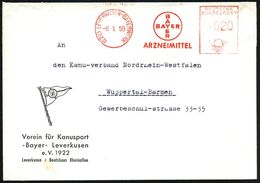 (22c) LEVERKUSEN-BAYERWERK/ BAYER/ ARZNEIMITTEL 1959 (8.1.) AFS = Hauspostamt, Dekorat. Vordr.-Bf.: Verein Für Kanusport - Química
