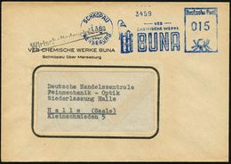 SCHKOPAU/ über/ MERSEBURG/ VEB/ CHEMISCHE WERKE/ BUNA 1960 (1.3.) Blauer AFS = DDR-Dienstfarbe, PSt.I-Typ (Hydriertürme) - Scheikunde