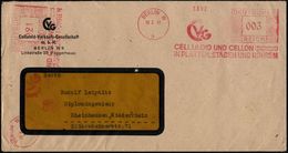 BERLIN W/ 9/ CVG/ CELLULOID UND CELLON (Wortschutz/ Eingetragen)... 1941 (18.3.) AFS 003 Pf. + 021 Pf. = 2 Abdrucke = 24 - Chimica