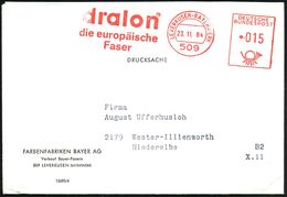 509 LEVERKUSEN-BAYERWERK/ Dralon/ Die Europäische/ Faser 1965 (3.3.) AFS = Hauspostamt, Rs. Abs.-Vordruck: Verkauf Bayer - Chimica