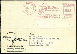 SCHWELM/ Wiegand Geitz Wwe./ Gegr.1872/ Press-Stanz-Ziehwerk/ Kunstharz-Presswerk 1939 (22.5.) AFS (Monogr.-Logo) Klar G - Chimie