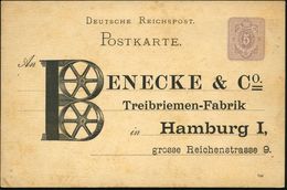 Hamburg 1886 Amtl. P 5 Pf.Krone/Ziffer, Lila , Vs. Dekorat. Zudruck: BENECKE & Co, Treibriemen-Fabrik.. = 2 Transporträd - Chimica